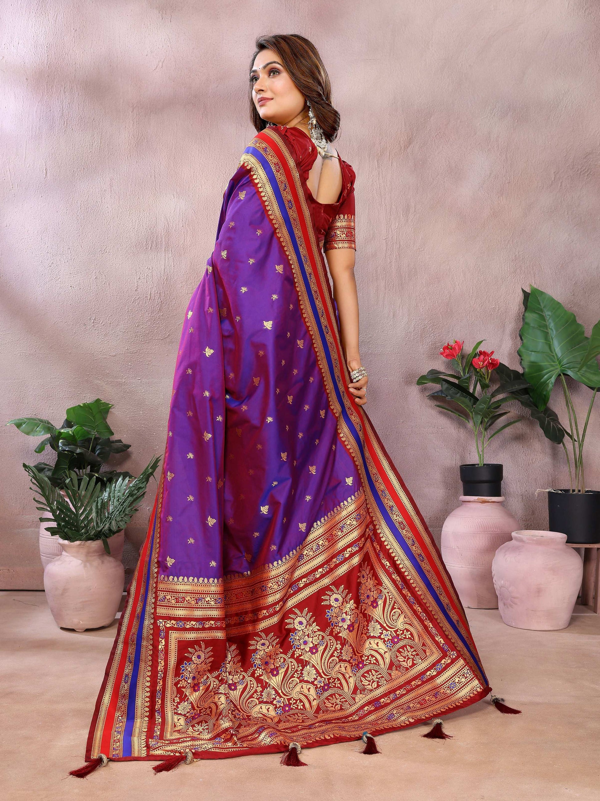 Aastha Fashion Purple Kalamkari Silk Weaving Saree