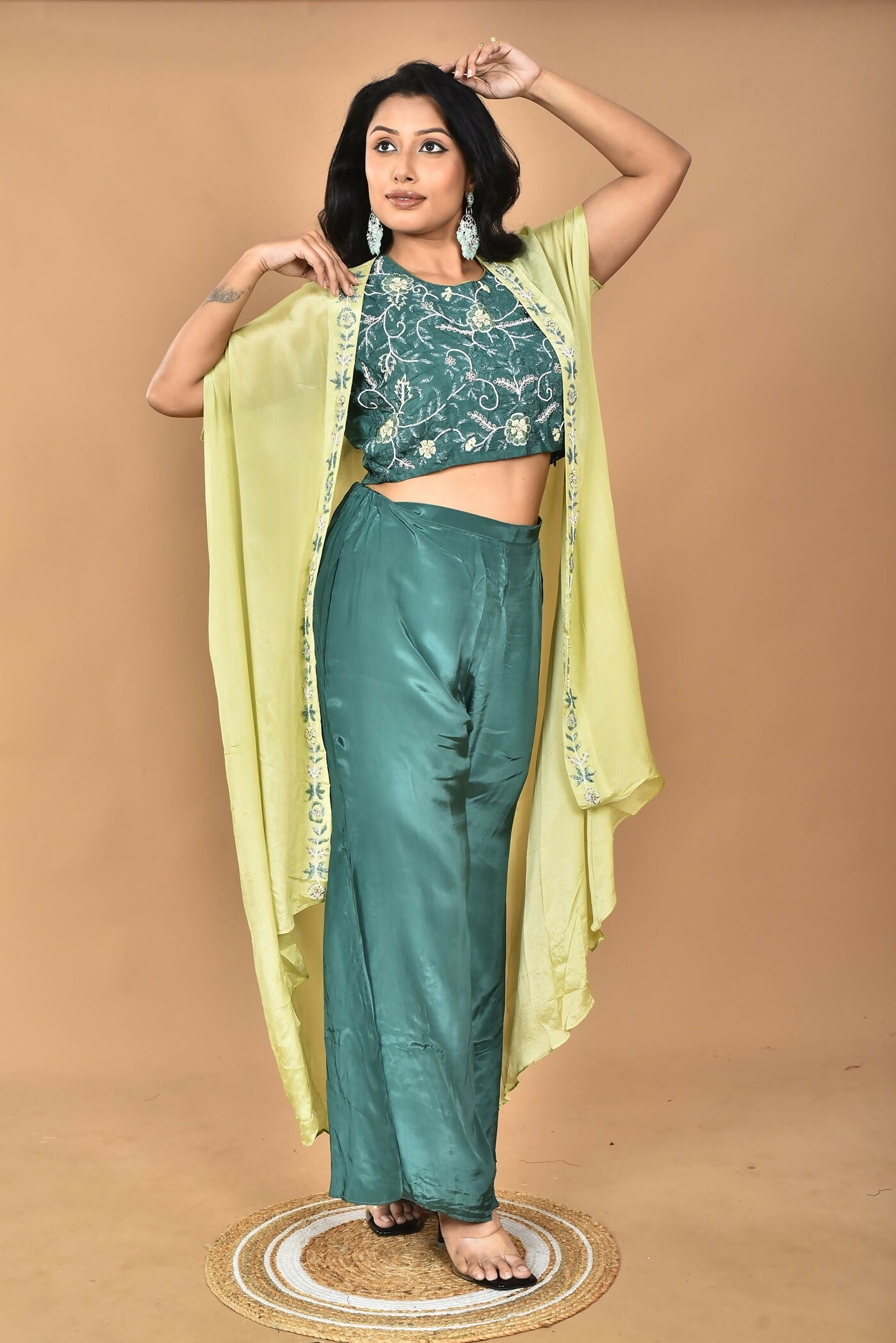 Morchari Women Hand Embroidery Crop Top-Green - Swadesiicart