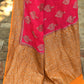 Joban Fashion Bright Pink Crepe Chiffon Pure Handloom Banarasi Silk Saree | Swadesiicart