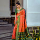 Vishnu Weaves Women's Orange Patola Banarasi Silk Meenakari Zari Woven Saree with Blouse - Swadesiicart