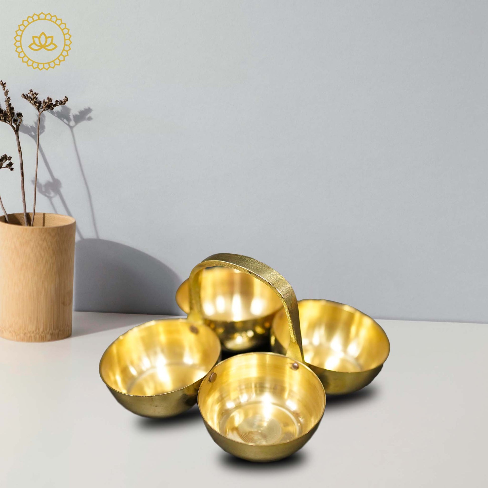 Brass Chowmukh Haldi Kumkum Holder - Swadesiicart