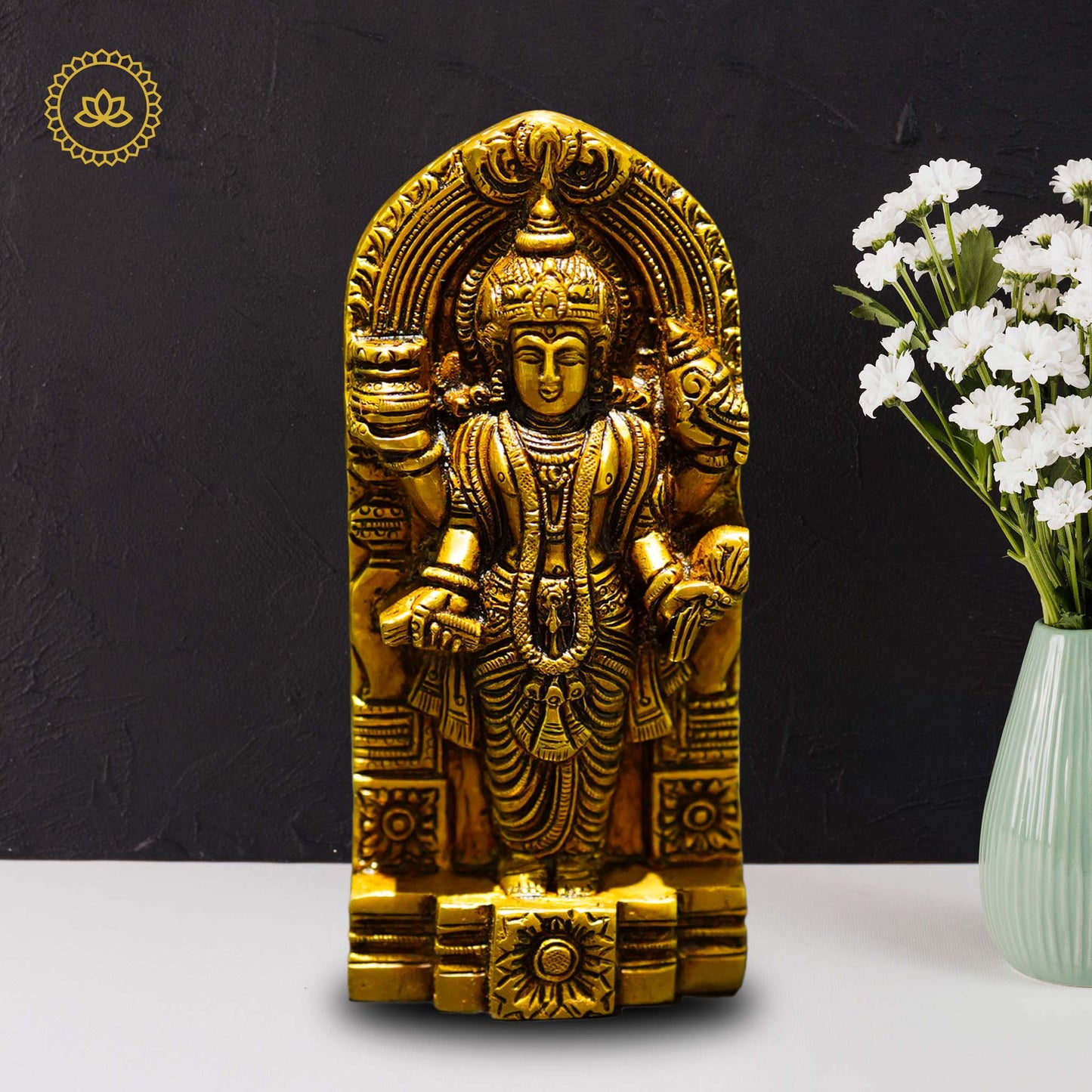 Divine India Art Brass Dhanvantari Idol | Antique Finish | Pooja Decor - Divine India Art