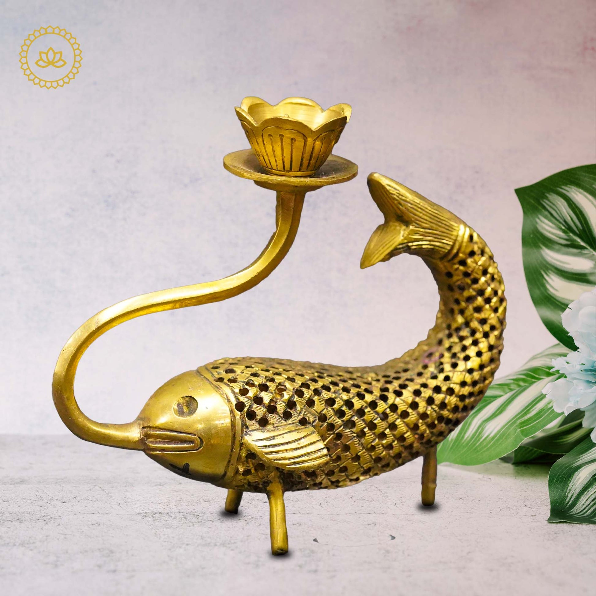 Brass Fish Candle Stand: Coastal Charm for Homes - Swadesiicart