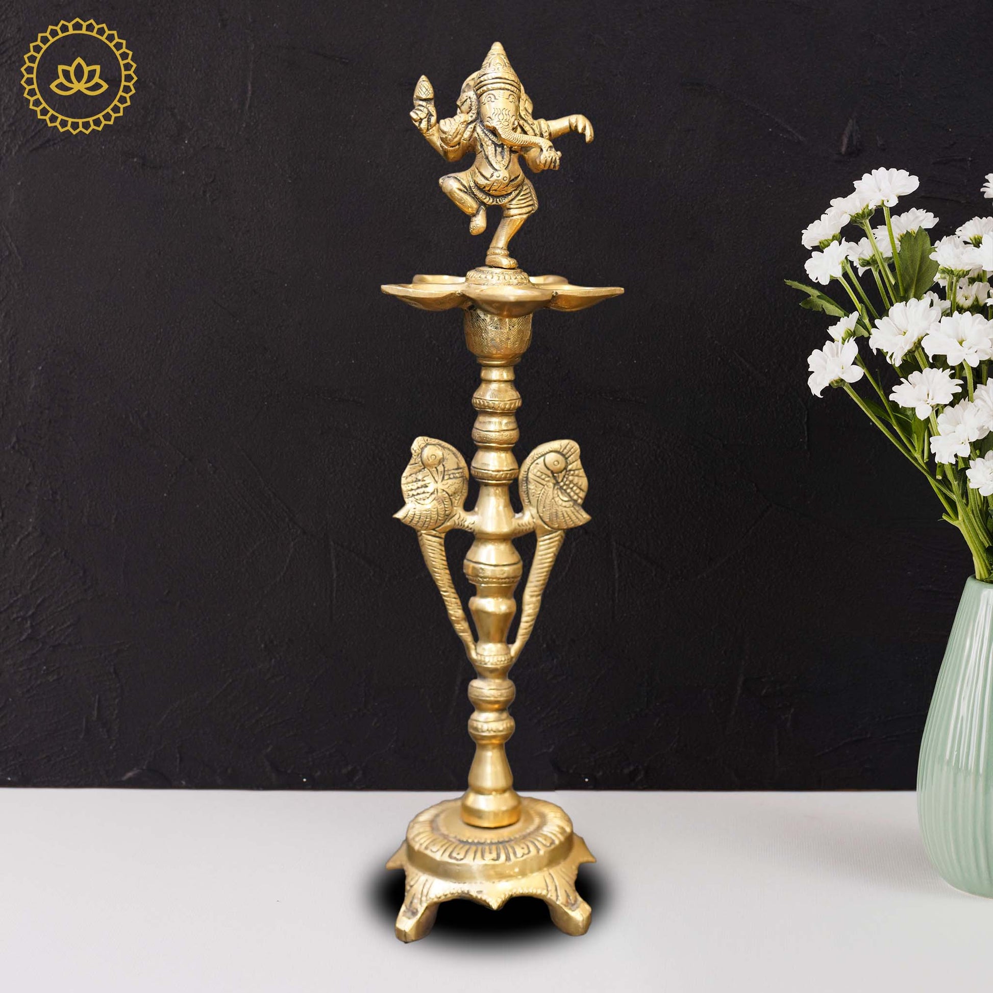Brass Ganesha Diya with Five Oil Wicks - Swadesiicart