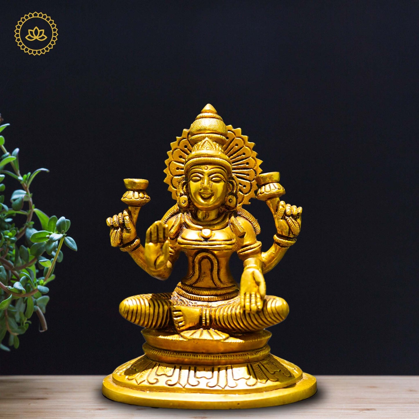 Brass Lakshmi Sitting - Goddess of Prosperity and Abundance - Divine India Art