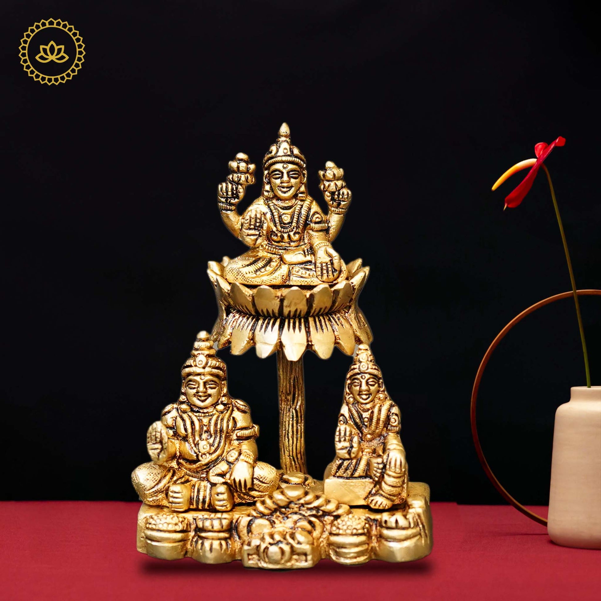 Brass Lakshmi with Kubera & Reddhi Idol - Divine India Art