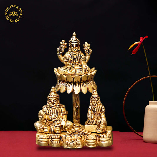 Brass Lakshmi with Kubera & Reddhi Idol - Divine India Art