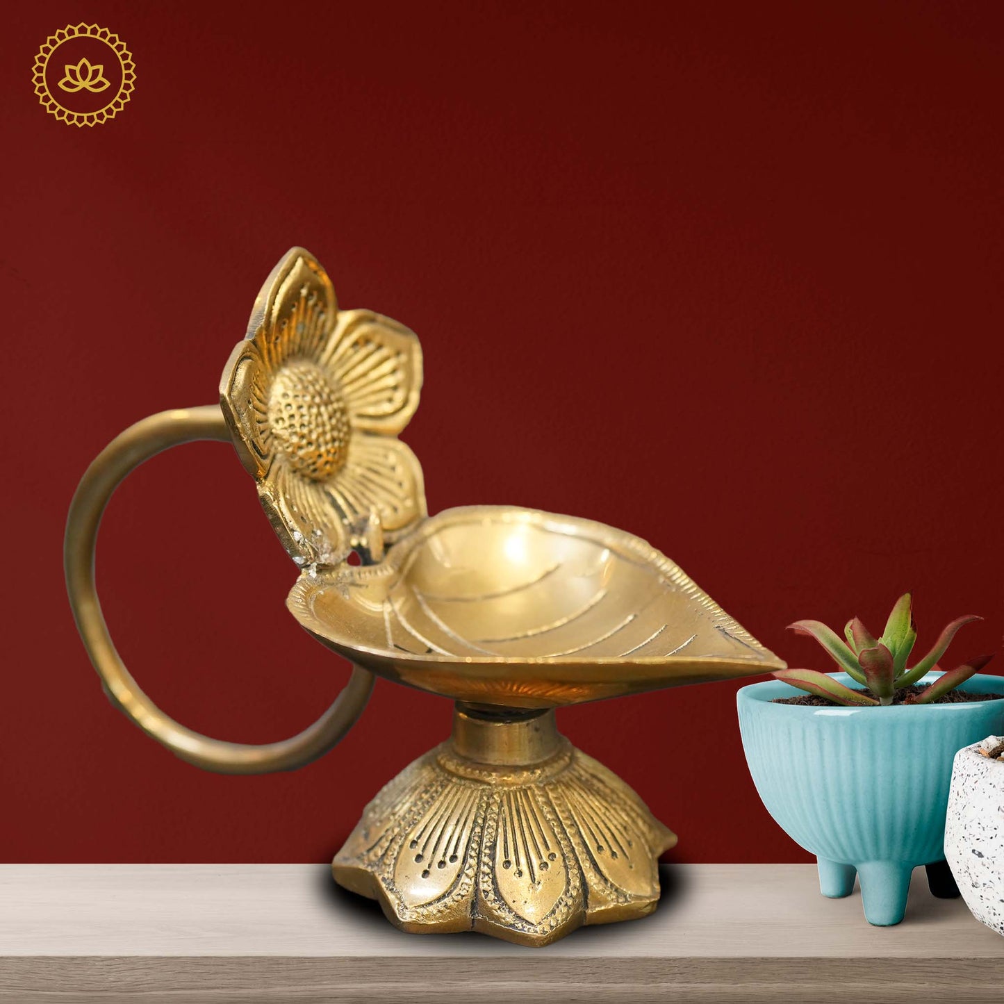 Brass Leaf with Flower Diya - Swadesiicart