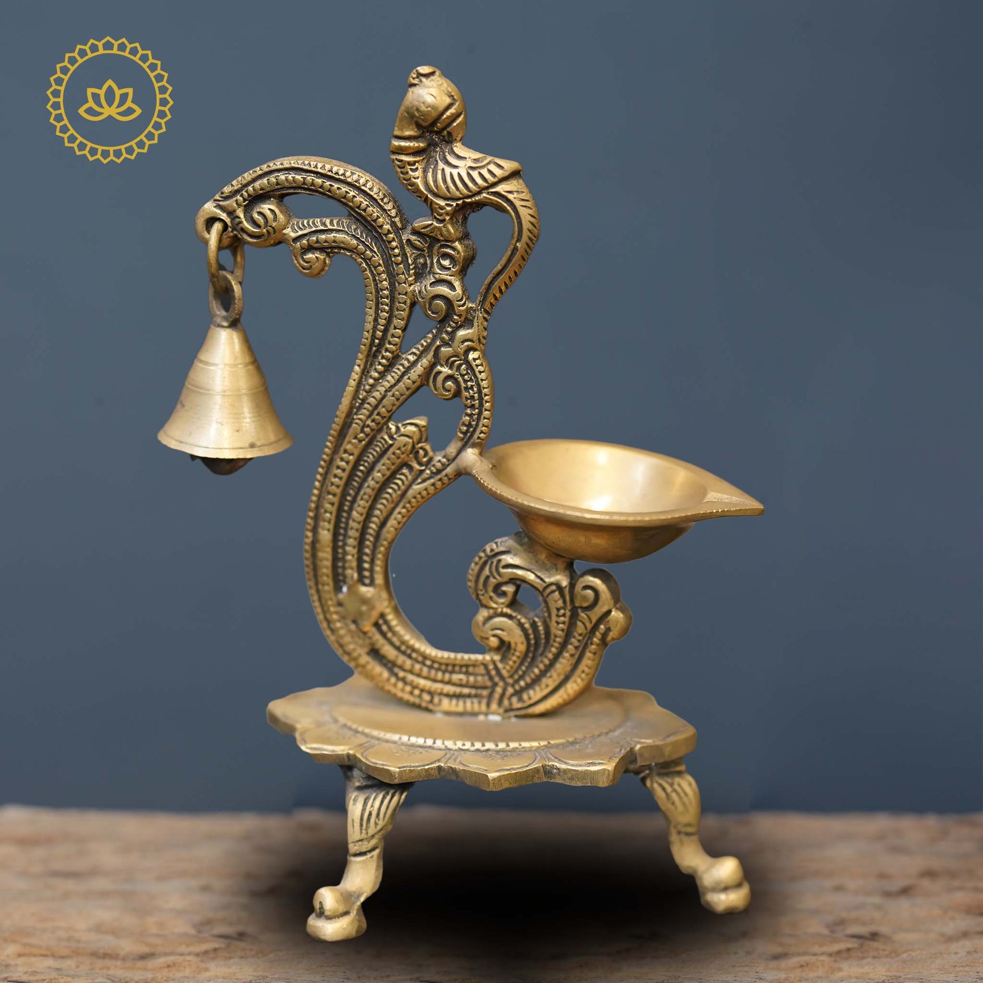 Brass Parrot with Bell Diya - Swadesiicart