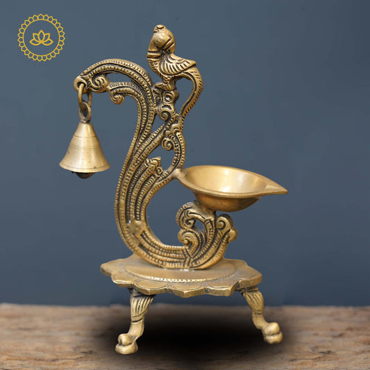 Brass Parrot with Bell Diya - Swadesiicart