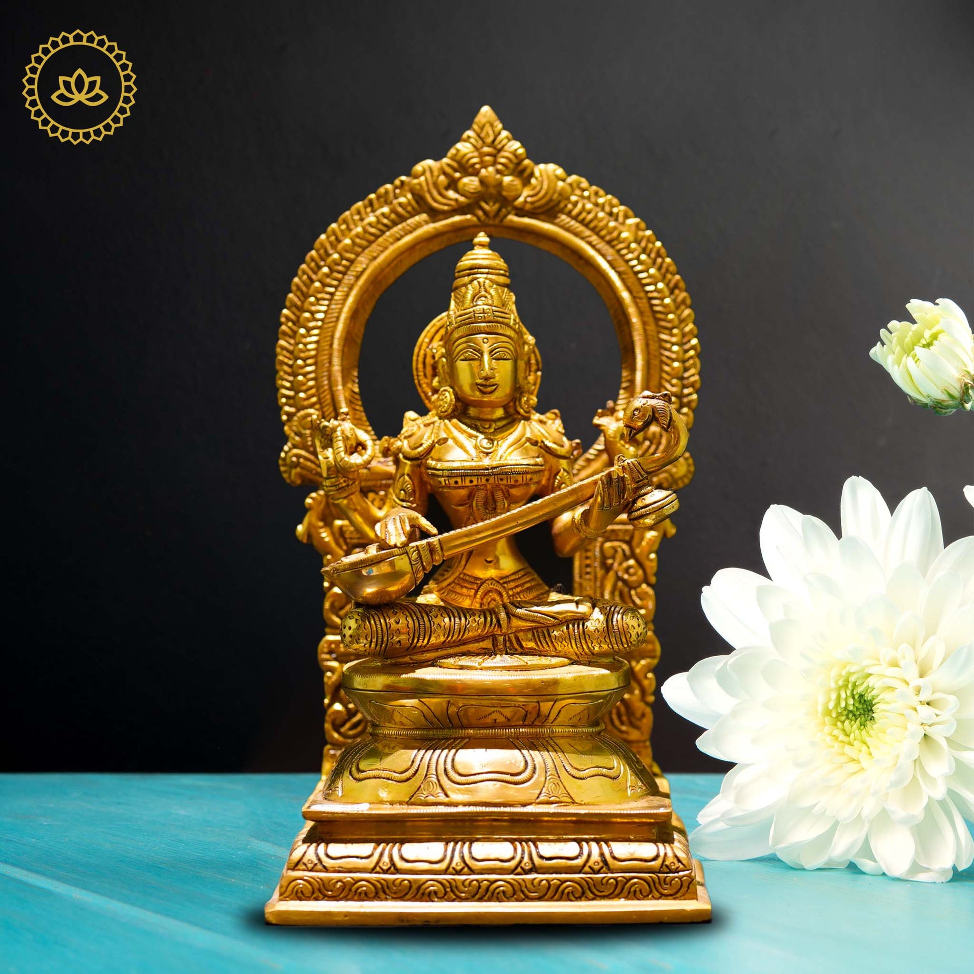 Brass Saraswati Devi Idol - Divine Source of Knowledge and Creativity - Swadesiicart