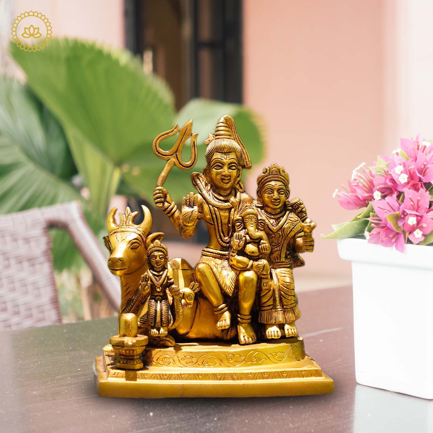 Brass Shiva Family Statue - Divine Harmony of Lord Shiva, Parvati, and Ganesha - Divine India Art