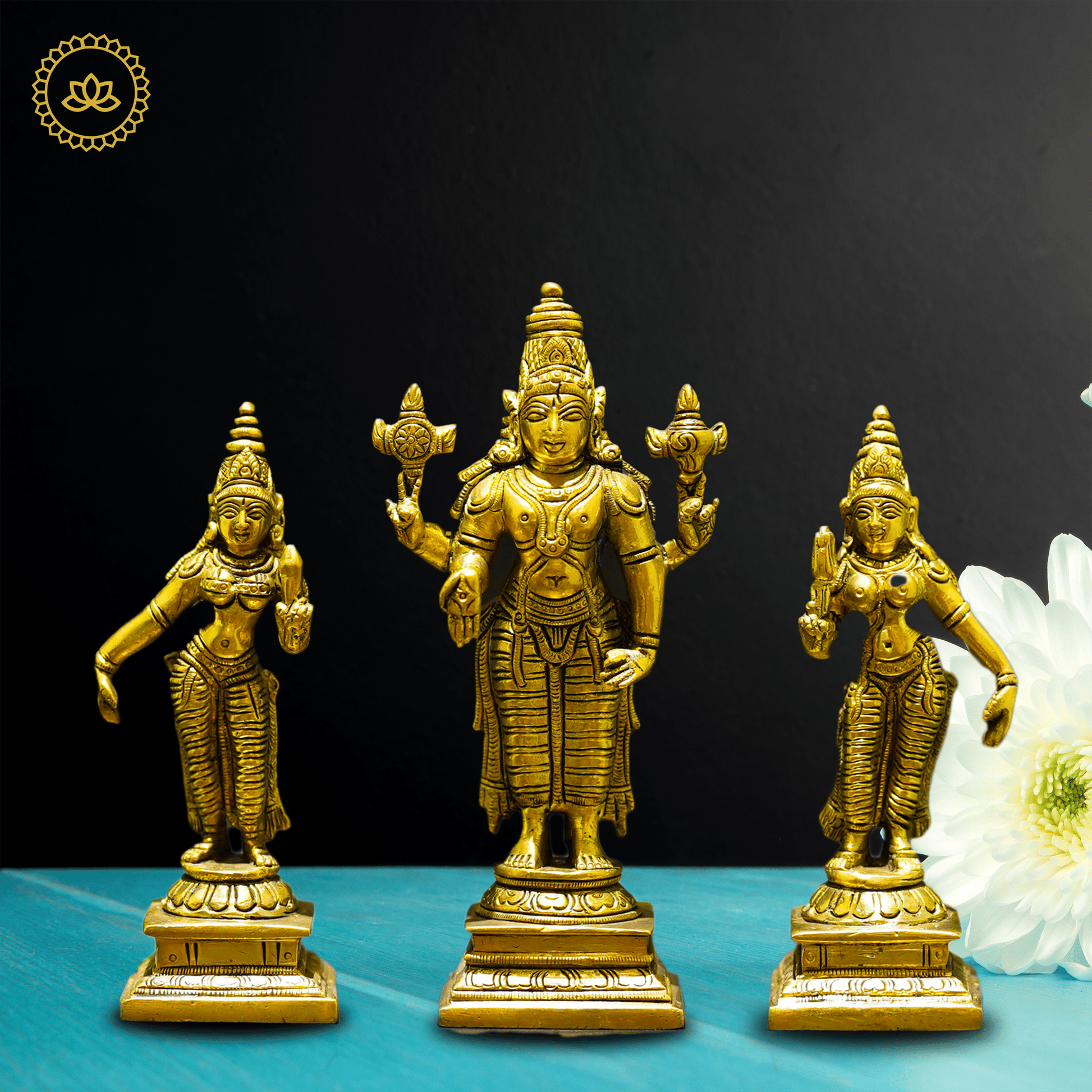 Brass Sri Devi and Bhudevi - Divine Goddesses of Harmony and Abundance - Divine India Art