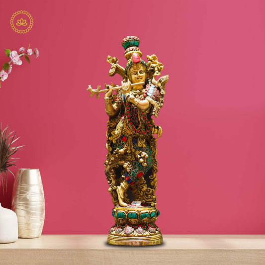 Brass Standing Krishna Idol - Divine Presence of Love and Wisdom - Divine India Art