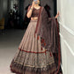 Lorenvalley Brown Tussar Silk Bandhej And Ajarakh Print Lehenga Choli with Dupatta | Swadesiicart