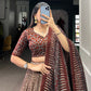 Lorenvalley Brown Tussar Silk Bandhej And Ajarakh Print Lehenga Choli with Dupatta | Swadesiicart