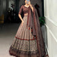 Lorenvalley Brown Tussar Silk Bandhej And Ajarakh Print Lehenga Choli with Dupatta | Swadesiicart