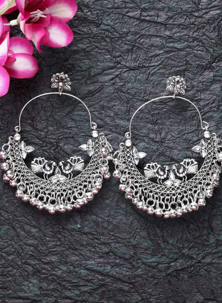 Mominos Fashion Silver-Plated Peacock Design Chandbali Earrings - Swadesiicart