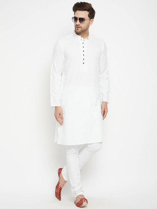 Even Apparels White Viscose Long Men's Kurta With Band Collar | Swadesiicart
