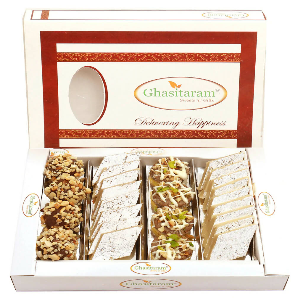 Ghasitaram Assorted Box Pure Kaju Katlis, Dryfruit Sweets | Swadesiicart