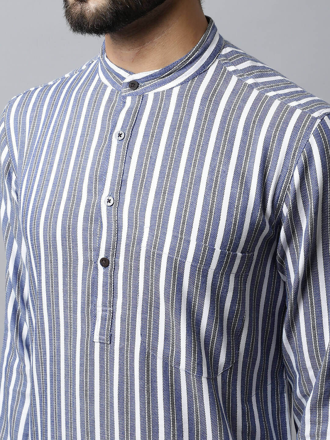 Even Apparels Blue Color Pure Cotton Men's Kurta With Band Collar (STR1168) | Swadesiicart