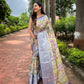Vamsee Bhavi Navy Blue Tussar Dola Satin Silk Saree - Swadesiicart