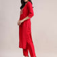 Aavyora Women's Red Embroidered Roman Silk Kurta, Palazzo & Organza Dupatta Set