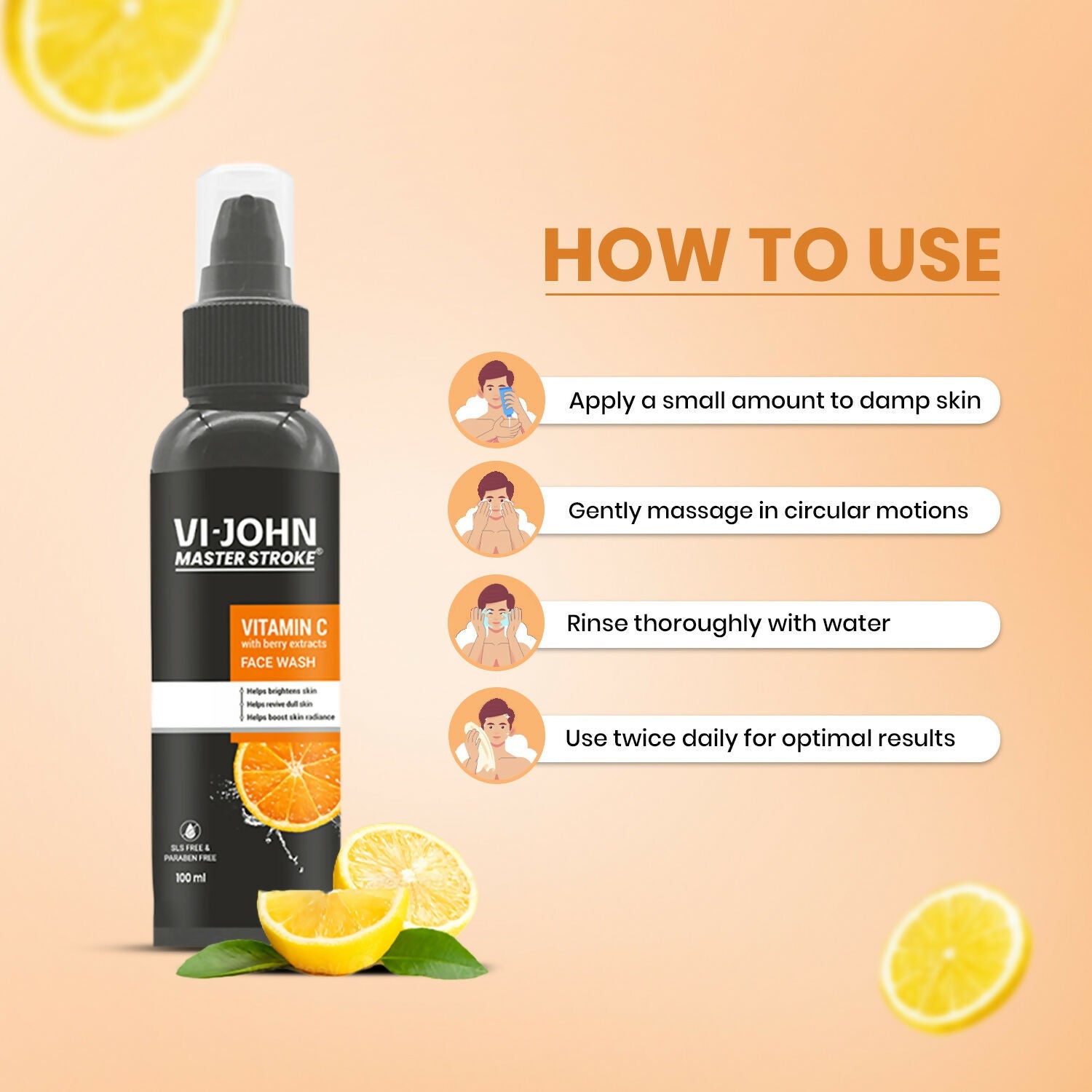 VI-JOHN Master Stroke Vitamin-C Face Wash Brightening Skin And Radiant Glow For All Skin Types | Swadesiicart
