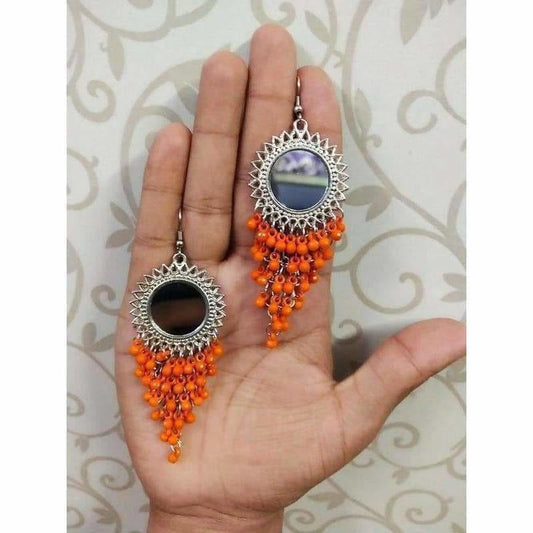 MS Fashion India Orange Color Jhalar Long Drop Party Beads Sun Design Earrings | Swadesiicart