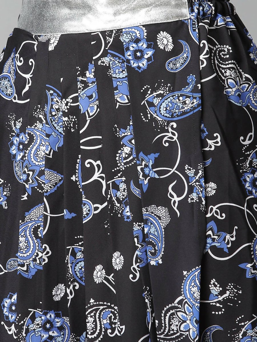 Ahalyaa Women's Black Color Crepe Digital Print Top Skirt With Shrug | Swadesiicart