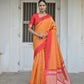 Vishnu Weaves Women's Yellow Raw Silk Saree with Blouse - Swadesiicart