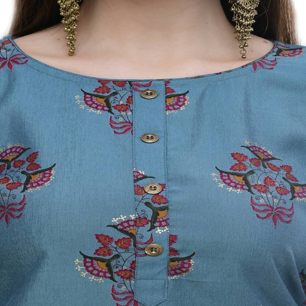 Lagi Women's Turquoise Blue Printed Straight Kurta & Pant (MC39A) | Swadesiicart