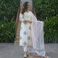 Indian Clothing Malishka Women White Cotton Floral Printed Kurta Pant & Dupatta Set - White - Malishka