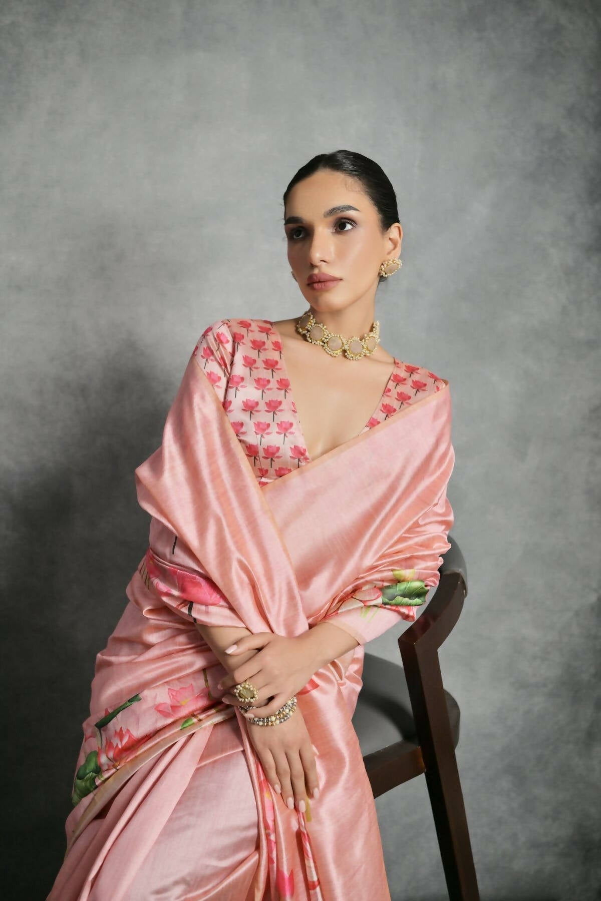 Vishnu Weaves Women's Peach Soft Tussar Silk Printed Saree with Blouse - Swadesiicart