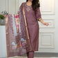 Lorenvalley Fashion Burgundy Roman Silk Hand Work Kurta Pant with Dupatta - Swadesiicart