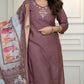 Lorenvalley Fashion Burgundy Roman Silk Hand Work Kurta Pant with Dupatta - Swadesiicart