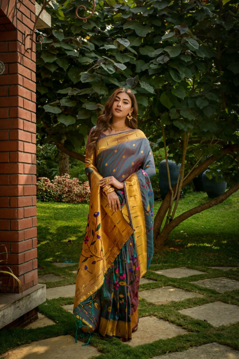 Jyoti Fashion Women's Morpich Paithani Silk Zari Woven Saree with Blouse | Swadesiicart