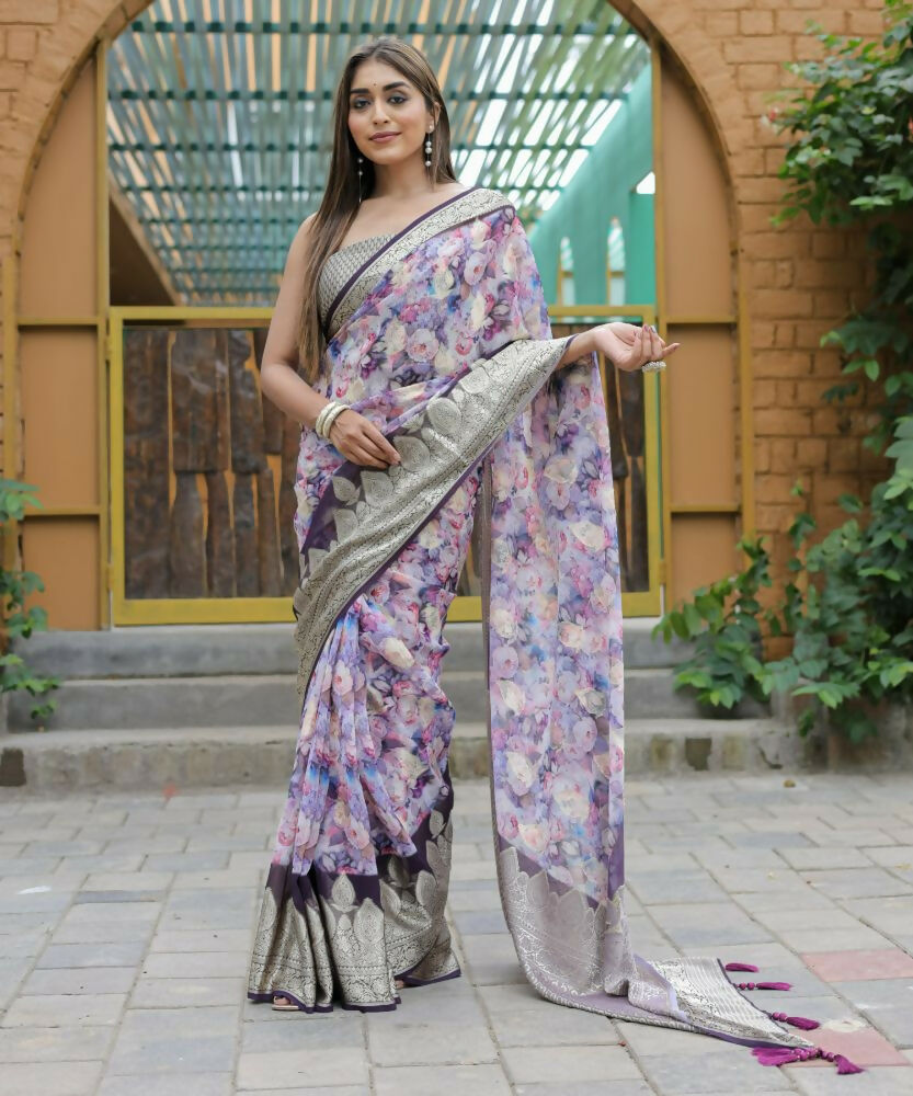 Vamsee Dhruvini Purple Georgette Saree - Swadesiicart
