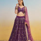 Aastha Fashion Dark Purple Butterfly Net Tone To Tone Thread Work, Sequence Work And Original Mirror Work Embroidery Wedding Wear Lehenga Choli