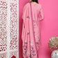 Jyoti Fashion Women's Pink Muslin Floral Print with Jari & Crystal work Kurta with Trouser & Dupatta | Swadesiicart
