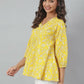 Janasya Women's Yellow Cotton Floral Print Flared Top | Swadesiicart