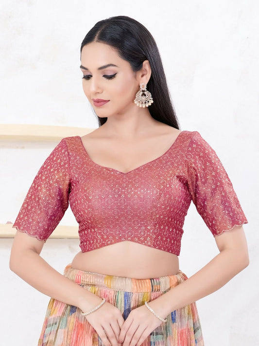 Joban Fashion Magenta Tissue Elbow Sleeveless Back Open Blouse - Swadesiicart
