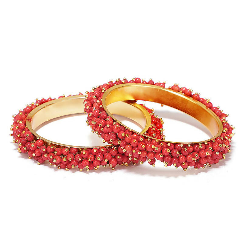 Mominos Fashion Joharkamal Gold-Polished Red Beads Work Bangles - Mominos Fashion
