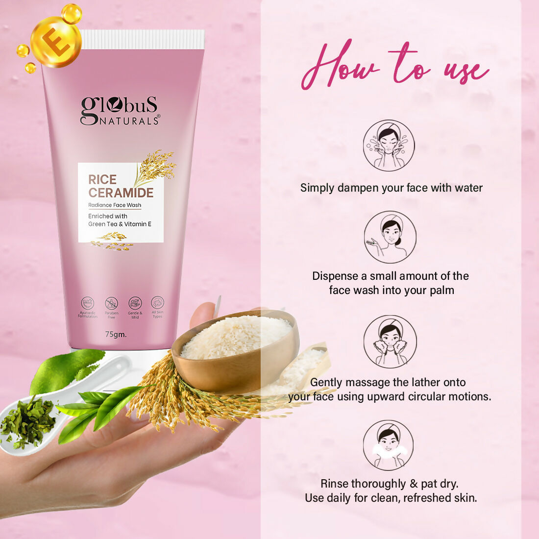 Globus Naturals Rice Ceramide Face Wash | Swadesiicart