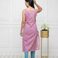 Myshka Women Pink Solid Cotton Straight Round Neck Kurtas - Swadesiicart