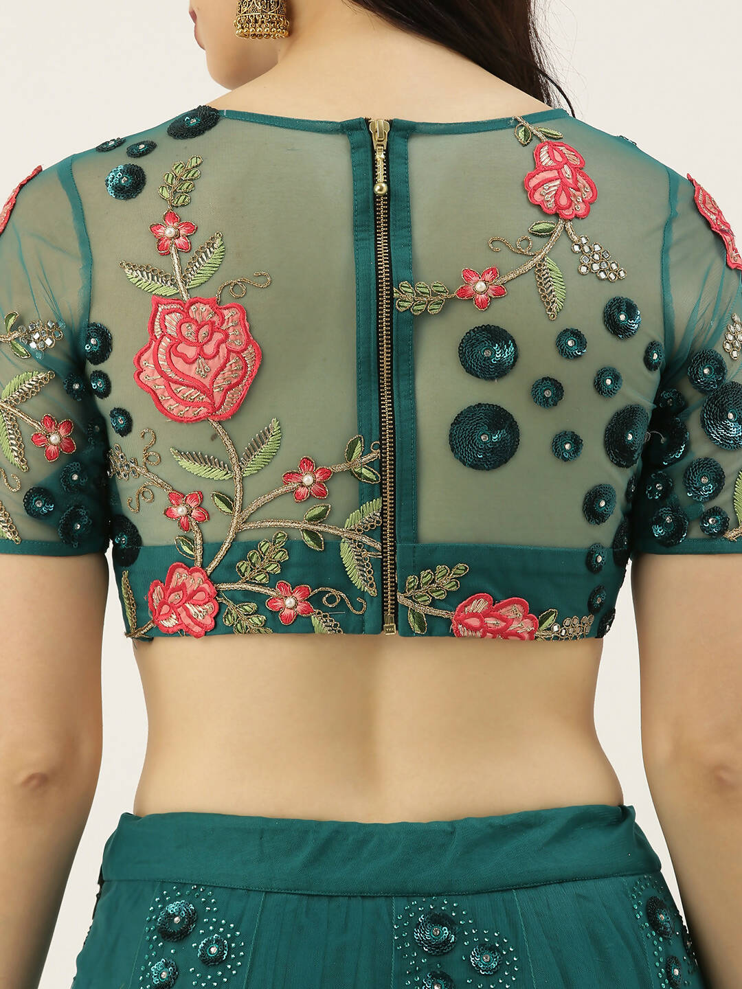House of Panchhi Teal Net Semi stitched Coding, Sequins and Saroski Stone Work Lehenga Choli | Swadesiicart