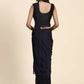 Navy Blue Imported Fabric Plain Ready to wear Saree with stitched Blouse - Vrinda | Swadesiicart