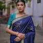 Vishnu Weaves Women's Navy-Blue Soft Silk Zari Woven Saree with Blouse - Swadesiicart