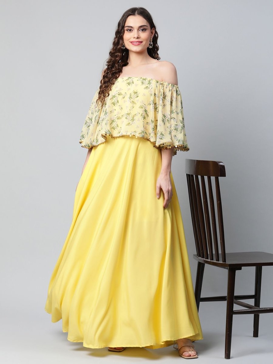 Ahalyaa Women Crepe Printed Yellow Dress | Swadesiicart
