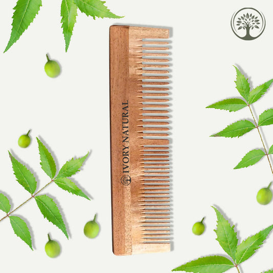 Ivory Natural Dual Tooth Kacchi Neem Comb Infused With Organic Oil For Gentle Detangling And Straightning Hair - Ivory Natural